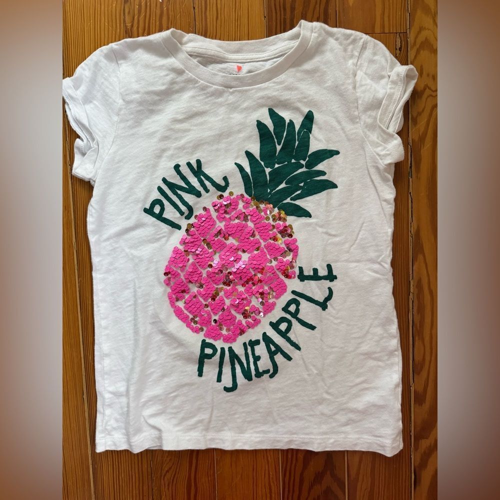 Crewcuts White Tee with Pink Sequin Pineapple